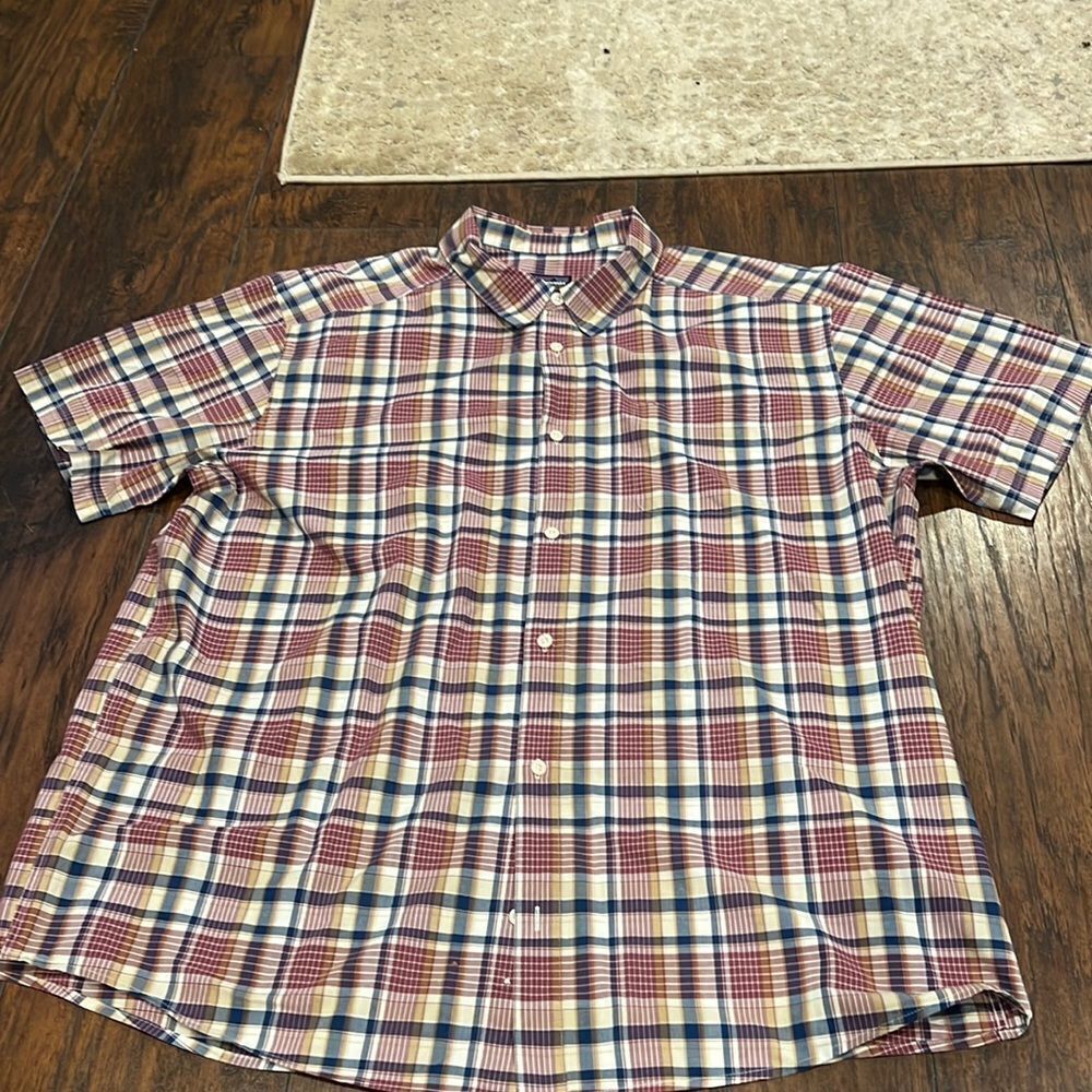 Patagonia Fezzman Organic Cotton Plaid Short Sleeve Button Up Shirt Red Blue-XXL